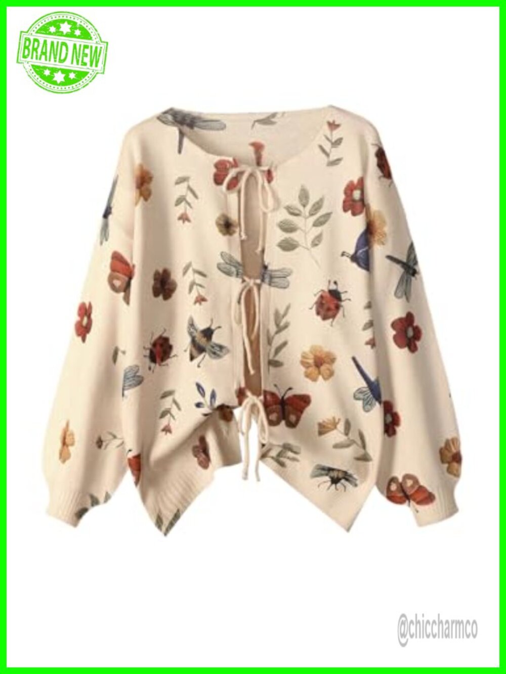 Plus Size Floral Print Lace Up Cardigan Sweater